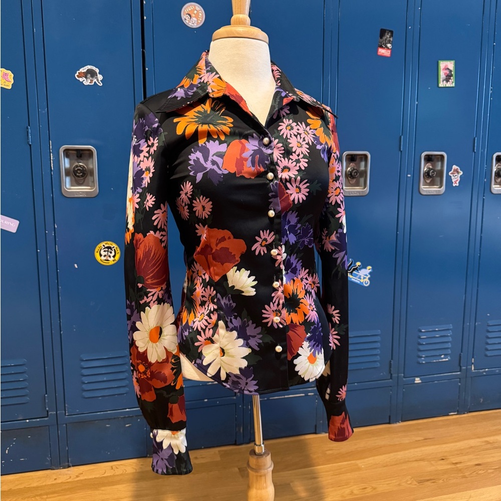 Staud Hendrix Floral Pearl Button-Up Shirt